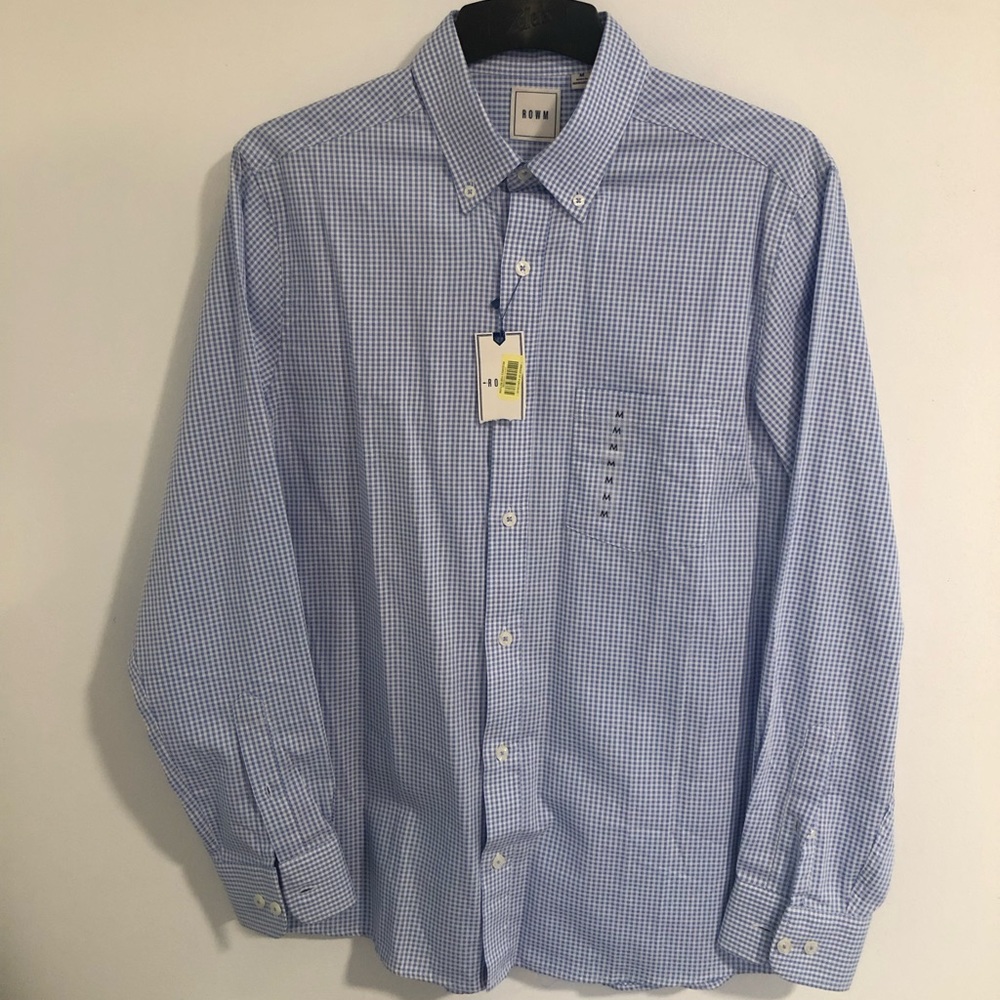 ROWM Blue Gingham Button Down Shirt - size Medium, BNWT